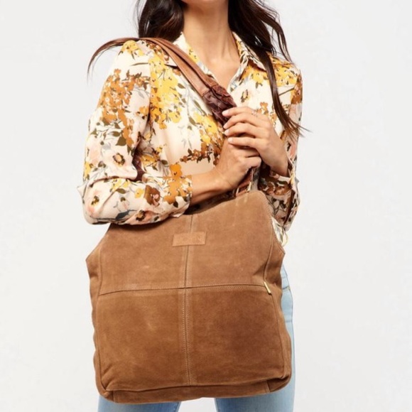 🍃💕HP JOYN Boho Bucket Suede Leather Hobo Bag - Picture 3 of 8